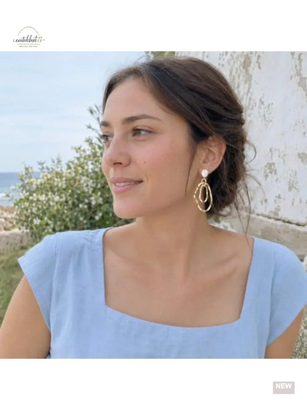 Irregular Oval Drop Earrings with Faux Pearl Studs, Lightweight Geometric Dangle